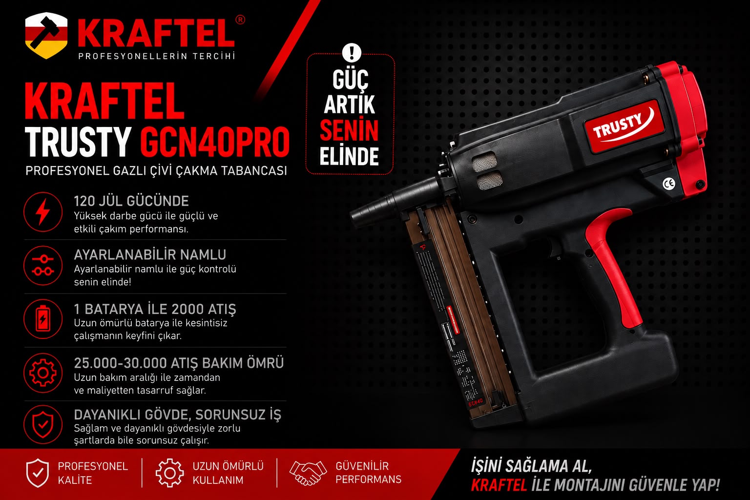 Kraftel Trusty GCN40PRO gazlı çivi çakma tabancası