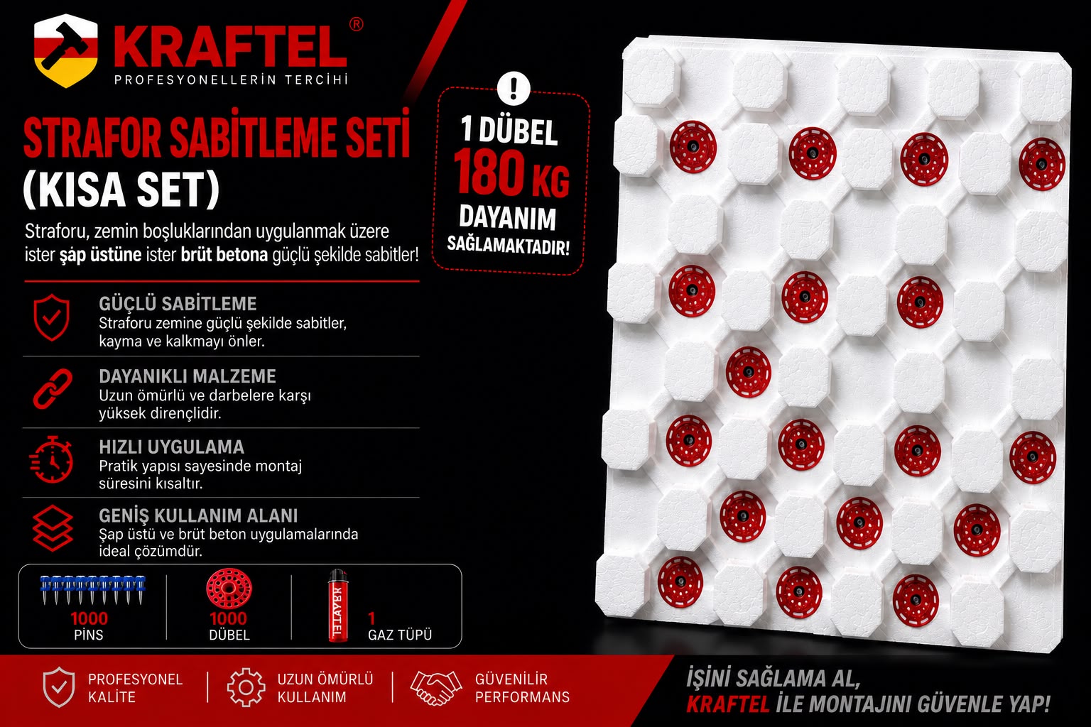 Kraftel yerden ısıtma strafor sabitleme seti